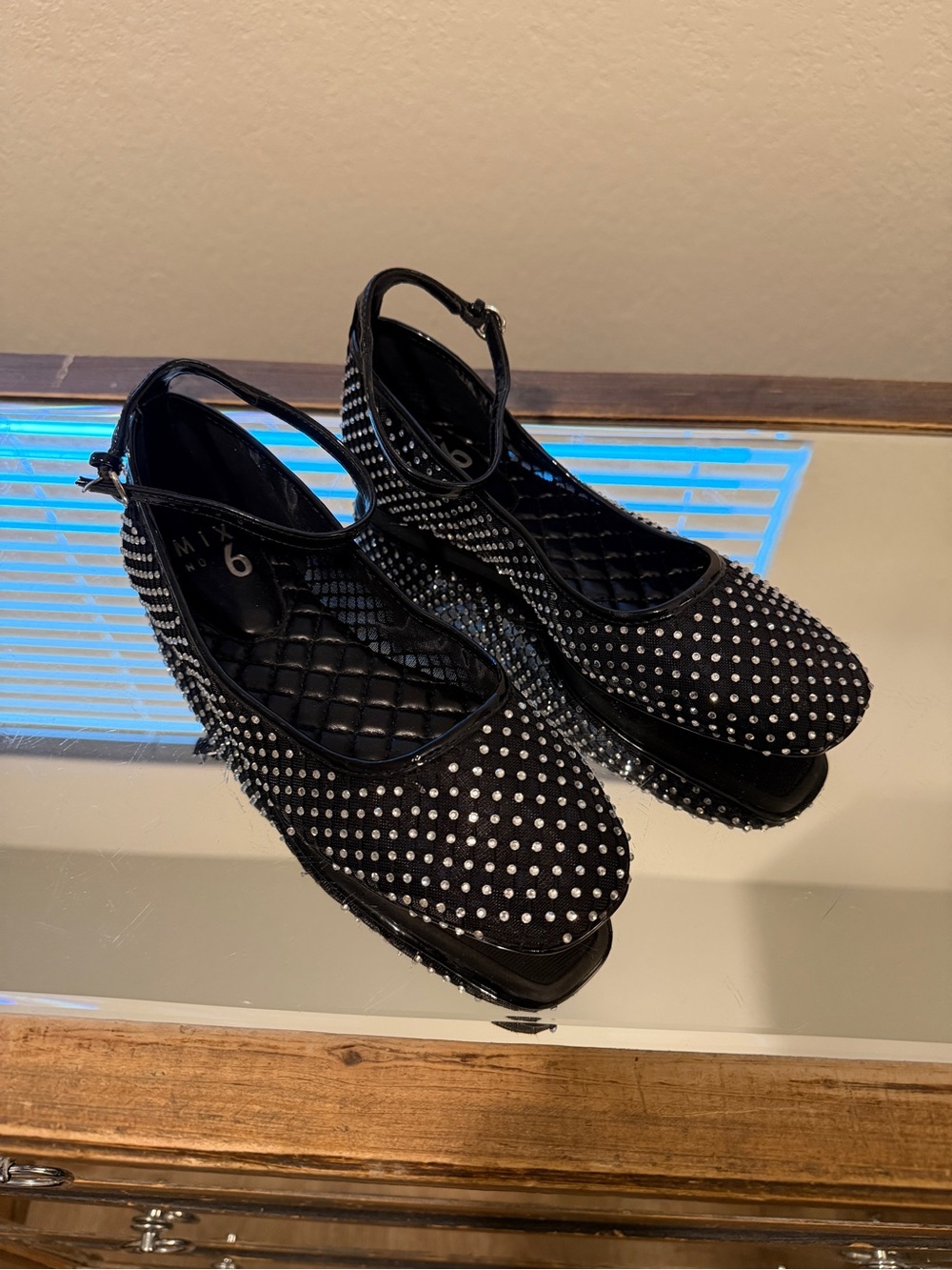 Women's Black Studded Ankle-Strap Flats